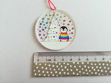 Load image into Gallery viewer, Penguin rainbow Christmas decoration. Recycled acrylic, Rainbow tree Christmas ornament, eco friendly