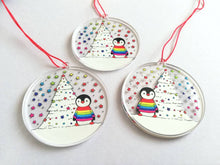Load image into Gallery viewer, Penguin rainbow Christmas decoration. Recycled acrylic, Rainbow tree Christmas ornament, eco friendly