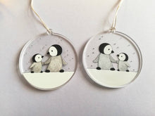 Load image into Gallery viewer, Recycled penguin decoration. Little penguins Christmas ornament, cute penguin friends in the snow