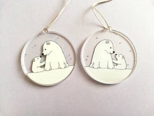 Load image into Gallery viewer, Polar bear decoration. Little recycled acrylic Christmas ornament, bears in the snow, eco friendly