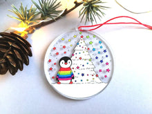 Load image into Gallery viewer, Seconds - Penguin rainbow recycled Christmas decoration