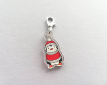 Load image into Gallery viewer, Penguin stitch marker, red hat and jumper, penguin recycled acrylic charm