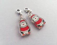 Load image into Gallery viewer, Penguin stitch marker, red hat and jumper, penguin recycled acrylic charm