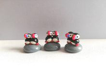 Load image into Gallery viewer, Miniature puffins. Pottery and glass tiny ornament. Cute mini pair of puffins