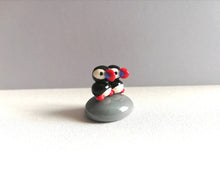 Load image into Gallery viewer, Miniature puffins. Pottery and glass tiny ornament. Cute mini pair of puffins