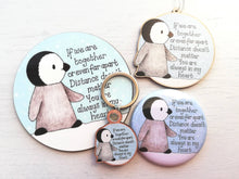 Load image into Gallery viewer, Little wooden penguin decoration. Distance, together, Christmas ornament, eco friendly wood. Family, friends, someone special. Miss you