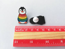 Load image into Gallery viewer, Rainbow glitter penguin soft enamel pin, Christmas rainbow penguin brooch. Rainbow jumper, boo the penguin