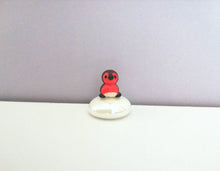Load image into Gallery viewer, Miniature robin, pudding and snowman. Pottery and glass tiny ornament. Cute mini Christmas ornaments.