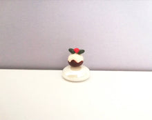 Load image into Gallery viewer, Miniature robin, pudding and snowman. Pottery and glass tiny ornament. Cute mini Christmas ornaments.
