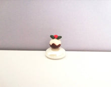 Load image into Gallery viewer, Miniature robin, pudding and snowman. Pottery and glass tiny ornament. Cute mini Christmas ornaments.