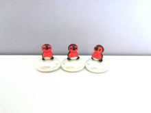 Load image into Gallery viewer, Miniature robin, pudding and snowman. Pottery and glass tiny ornament. Cute mini Christmas ornaments.