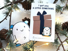 Load image into Gallery viewer, An enamel pin and sticker of a little monster, the backing card that says I got you a little something