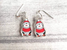 Load image into Gallery viewer, Penguin earrings, red and white Christmas jumper and hat