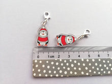 Load image into Gallery viewer, Penguin stitch marker, red hat and jumper, penguin recycled acrylic charm