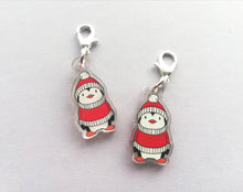 Load image into Gallery viewer, Penguin stitch marker, red hat and jumper, penguin recycled acrylic charm