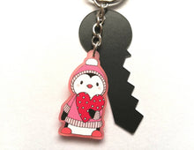 Load image into Gallery viewer, Pink penguin keyring, acrylic, cute love key fob, heart key chain, blush pink