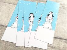 Load image into Gallery viewer, Penguin and polar bear bookmark, penguin page marker, polar bear bookmark, stars, gift, book lover, book worm