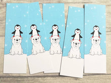 Load image into Gallery viewer, Penguin and polar bear bookmark, penguin page marker, polar bear bookmark, stars, gift, book lover, book worm
