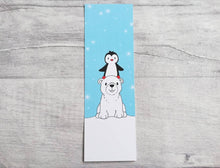 Load image into Gallery viewer, Penguin and polar bear bookmark, penguin page marker, polar bear bookmark, stars, gift, book lover, book worm