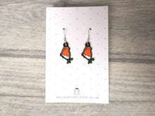 Load image into Gallery viewer, When a robin appears earrings, robin earrings, enamel bird earrings, sterling silver ear wire, birds, memory, Christmas earrings