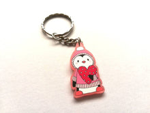 Load image into Gallery viewer, Pink penguin keyring, acrylic, cute love key fob, heart key chain, blush pink