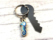 Load image into Gallery viewer, Tiny seahorse keyring, mini seahorse wooden key fob, ethically sourced wood, seaside key chain, coastal bag charm