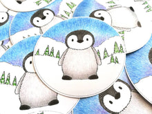 Load image into Gallery viewer, Penguin chick in the snow vinyl sticker, cute penguin decal