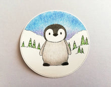 Load image into Gallery viewer, Penguin chick in the snow vinyl sticker, cute penguin decal