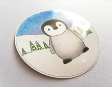 Load image into Gallery viewer, Penguin chick in the snow vinyl sticker, cute penguin decal