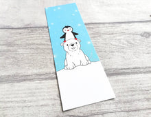 Load image into Gallery viewer, Penguin and polar bear bookmark, penguin page marker, polar bear bookmark, stars, gift, book lover, book worm
