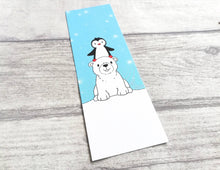 Load image into Gallery viewer, Penguin and polar bear bookmark, penguin page marker, polar bear bookmark, stars, gift, book lover, book worm