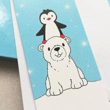 Load image into Gallery viewer, Penguin and polar bear bookmark, penguin page marker, polar bear bookmark, stars, gift, book lover, book worm