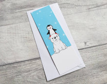Load image into Gallery viewer, Penguin and polar bear bookmark, penguin page marker, polar bear bookmark, stars, gift, book lover, book worm