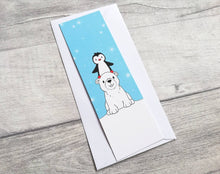 Load image into Gallery viewer, Penguin and polar bear bookmark, penguin page marker, polar bear bookmark, stars, gift, book lover, book worm