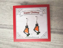 Load image into Gallery viewer, When a robin appears earrings, robin earrings, enamel bird earrings, sterling silver ear wire, birds, memory, Christmas earrings