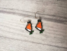Load image into Gallery viewer, When a robin appears earrings, robin earrings, enamel bird earrings, sterling silver ear wire, birds, memory, Christmas earrings