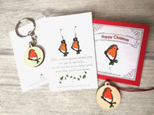 Load image into Gallery viewer, When a robin appears earrings, robin earrings, enamel bird earrings, sterling silver ear wire, birds, memory, Christmas earrings