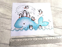 Load image into Gallery viewer, Penguin and whale glasses, screen cleaner, penguin lens cloth, fabric screen wipe, cute penguins screen wipe
