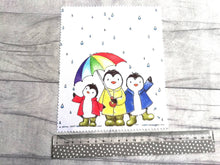 Load image into Gallery viewer, Rainbow penguin glasses, screen cleaner, penguins in the rain lens cloth, cute screen wipe, rainbow umbrella fabric screen wipe