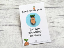 Load image into Gallery viewer, Positive bean enamel pin, thoughtful happy gift, mini enamel brooch, friendship, supportive enamel badges