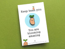 Load image into Gallery viewer, Positive bean enamel pin, thoughtful happy gift, mini enamel brooch, friendship, supportive enamel badges