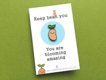 Load image into Gallery viewer, Seconds - Positive bean enamel pin, thoughtful happy gift, thank you gift, friendship, supportive enamel badges