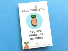 Load image into Gallery viewer, Positive bean enamel pin, thoughtful happy gift, mini enamel brooch, friendship, supportive enamel badges