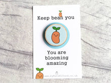 Load image into Gallery viewer, Positive magnet gift, mini wooden bean fridge magnet. Made from ethically sourced wood. Friendship, thank you, supportive gift