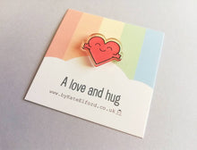 Load image into Gallery viewer, A love and hug mini magnet, cute positive heart, tiny fridge magnet, friendship, postable hug and love, supportive, care, recycled acrylic