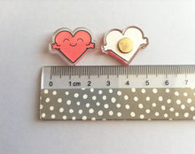 Load image into Gallery viewer, A love and hug mini magnet, cute positive heart, tiny fridge magnet, friendship, postable hug and love, supportive, care, recycled acrylic