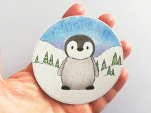 Load image into Gallery viewer, Penguin chick in the snow vinyl sticker, cute penguin decal