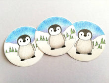 Load image into Gallery viewer, Penguin chick in the snow vinyl sticker, cute penguin decal