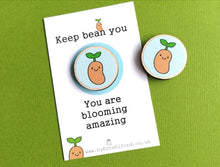 Load image into Gallery viewer, Positive magnet gift, mini wooden bean fridge magnet. Made from ethically sourced wood. Friendship, thank you, supportive gift
