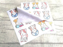 Load image into Gallery viewer, Guinea pig glasses, screen cleaner, cavy lens cloth, cute screen wipe, reading guinea pigs fabric screen wipe